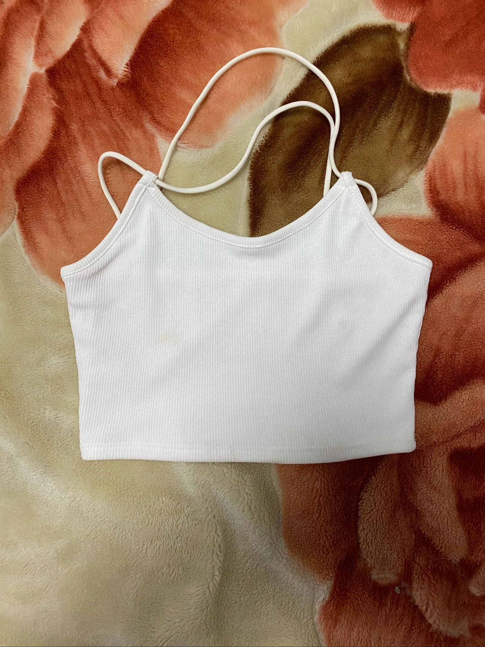White Ribbed Crop Top – Double Thin Strap – Essential Basic – photo 2